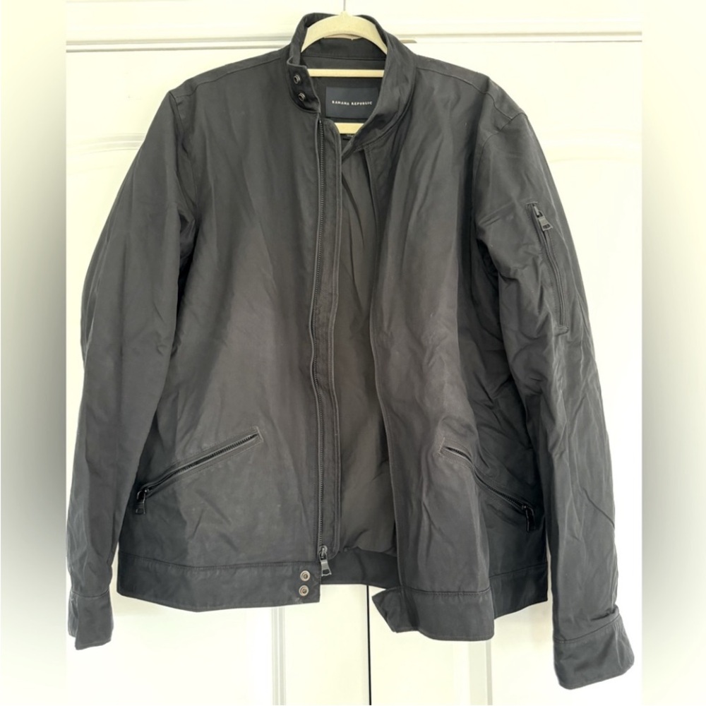Banana Republic Black Nylon Biker Jacket EUC Moto Zip Up